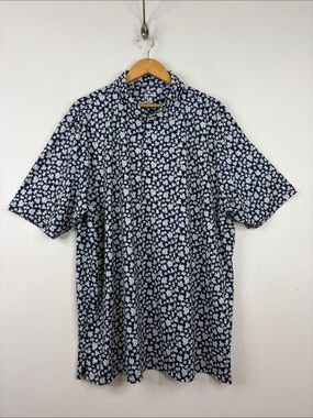 Rhoback Performance Polo Shirt Mens 3XL Navy Blue Floral Short Sleeve Golf
